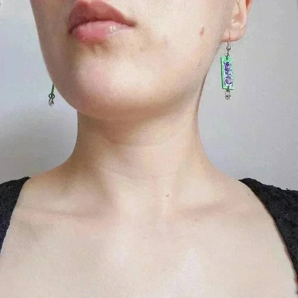 Garden fairy's lucky scarab long rectangular dangle earrings with  pink beads - Picture 2 of 7